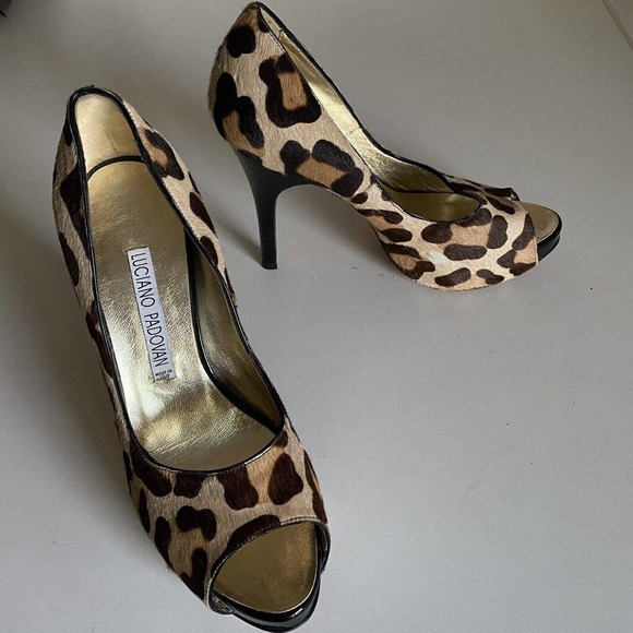 Luciano Padovan Peep Toe Pump Pony Hair Calf Animal Print Leopard Cheeta… - Picture 5 of 9